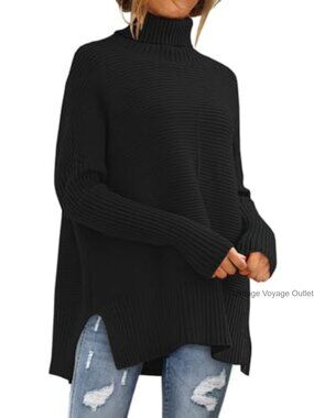 Oversized Turtleneck Batwing Sleeve Chunky Knit Pullover Sweater